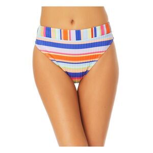 CALIFORNIA SUNSHINE Women's Color Banded-Waist Bikini Ribbed Swimsuit Bottom L